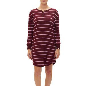#970 Gap Body Womens Henley Dorm Long-Sleeve Sleepshirt Red Striped M